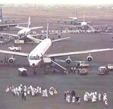 Pilgrims arriving by air Click to view high resolution version